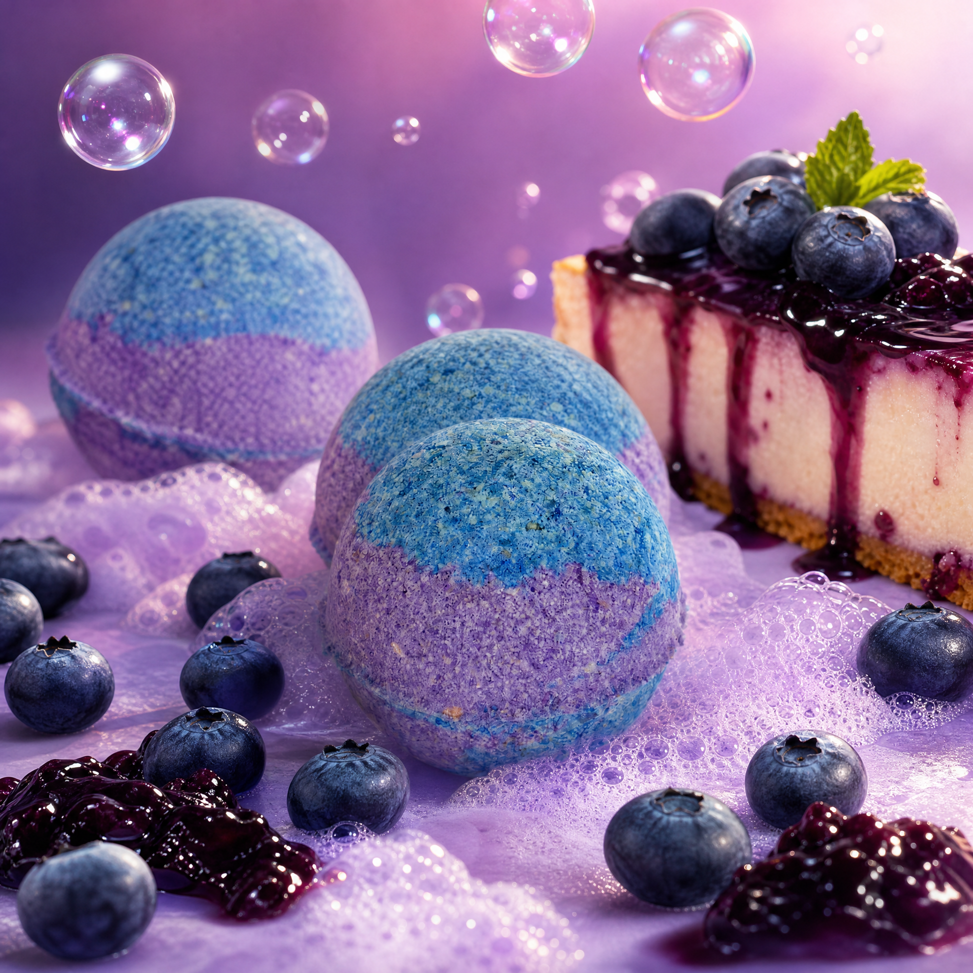 Blueberry Cheesecake Bath Bomb – fizzy bath bomb with blueberries and cheesecake